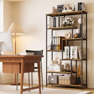 Стильна полиця Bealife для книг, 5 ярусів, 98 x 30 x 180 см, для вітальні, офісу, робочого кабінету, в стилі ретро, індустріальний дизайн