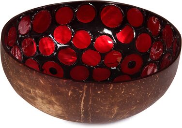 Дизайнерська чаша з шкаралупи кокосового горіха, унікальна, 100 натуральна, безпечна для харчових продуктів (червоні кола), 24