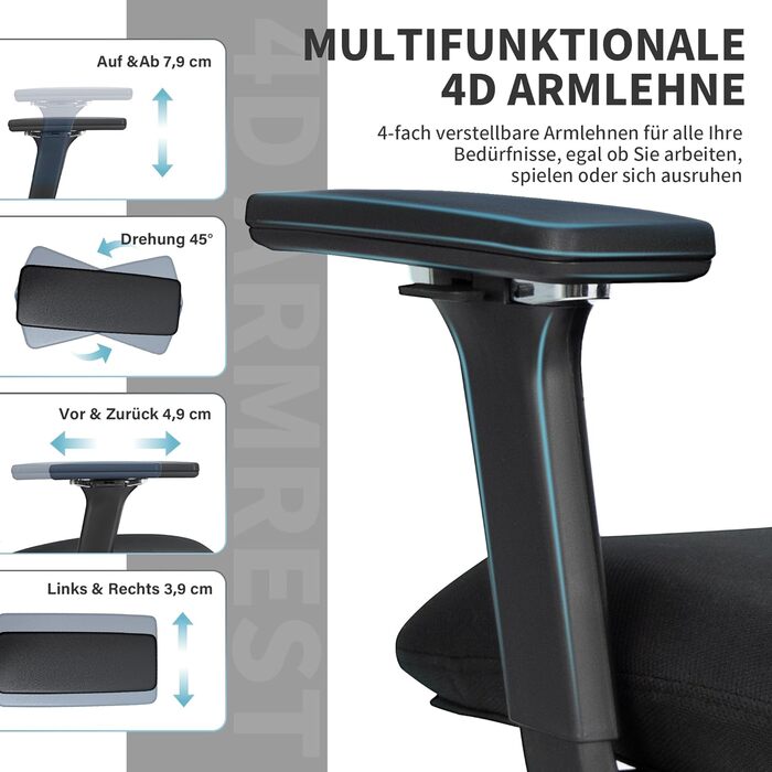 Ергономічне крісло для офісу з підніжкою, висока спинка, 2D підголівник, відкидні підлокітники, сидіння з губки, сітчастий офісний крісло, крісло для начальника, комп'ютерне крісло для дорослих, чорне