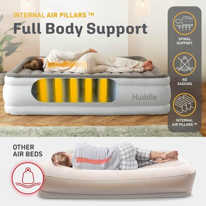 Розкішне односпальне надувне ліжко Huddle із запатентованим подвійним насосом Технологія преміум-класу SlumberGuard Надувний матрац із вбудованим насосом Зручний надувний матрац Надувний матрац в