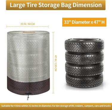 Міцна сумка для коліс автомобіля 420D, універсальна, для 4 коліс, з блискавкою та водовідштовхувальним покриттям, розмір 84x120 см (бежева та коричнева)