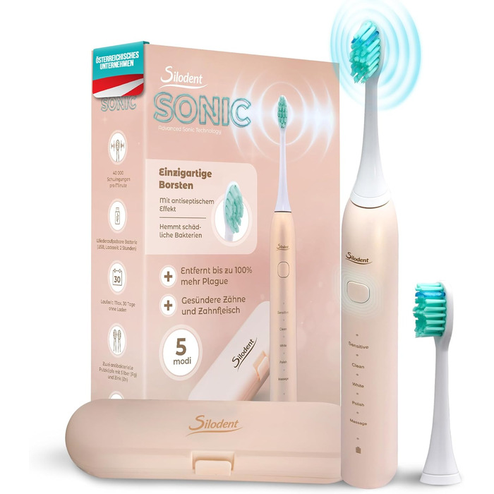Електрична зубна щітка Silodent champagne, Midnight Blue. 5 програм, антисептичні щетинки, Power-батарея, етитуй. Тест-переможець, 100 днів без ризику.