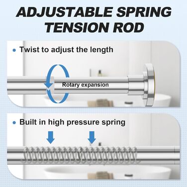 Штанга для душу, телескопічна, 78,9-203,2 см, діаметр 2,5 см, регульована, нержавіюча сталь, хром