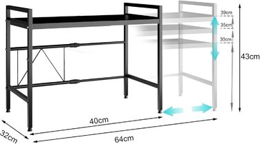 Регульована полиця для мікрохвильової печі, розширювана підставка-органайзер для кухні, з 8 гачків, (2 шт., 2-рівнева, чорна)