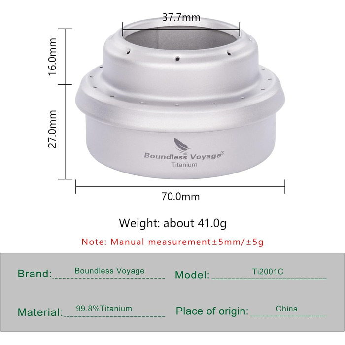 iBasingo Titan Alkoholkocher Spirit Herd з кріпленням - портативний газовий пальник для кемпінгу, пікніків та трекінгу Ti2001C