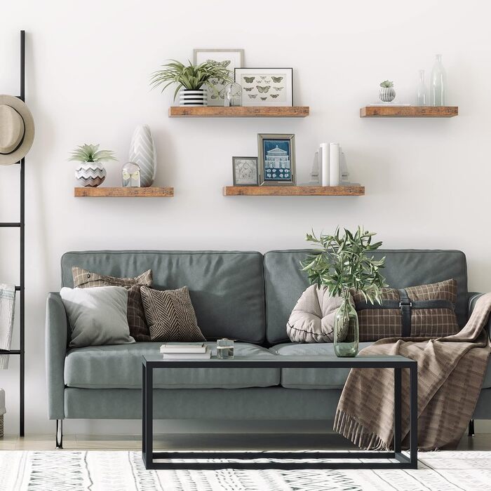 Полиця настінна HOOBRO 2 шт, плаваюча, 60x20x3.8 см, темно-коричнева. Настінні полиці для ванної, спальні, кухні, офісу, вітальні