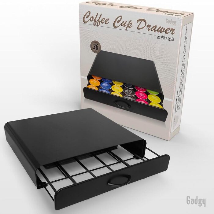 Тримач для капсул кави Gadgy | Сховище для 36 капсул з шухлядою | Тримач капсул кави з нержавіючої сталі, чорний