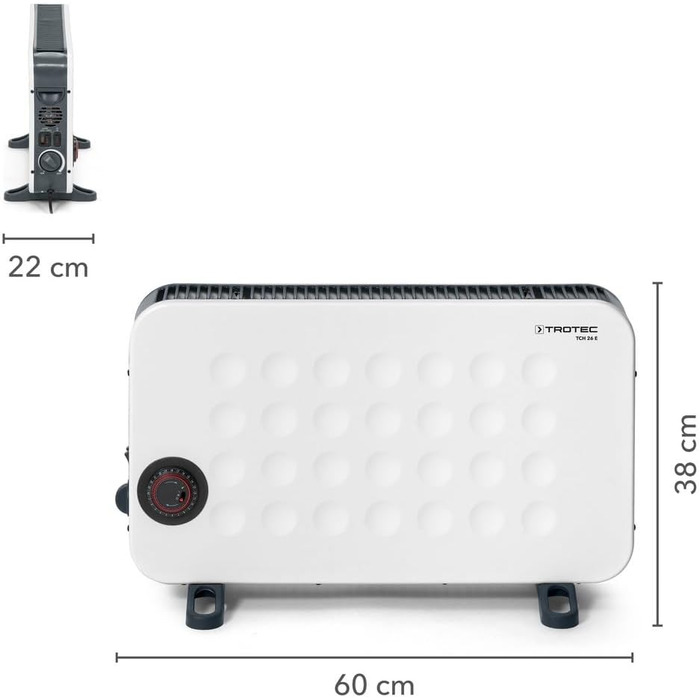 Електричний радіатор TROTEC TCH 2311 E теплова потужність 1000 Вт / 1300 Вт / 2300 Вт конвектор мобільний, (2 000 Вт, білий)