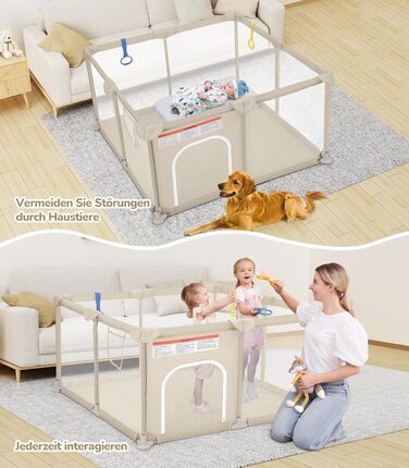 Дитячий манеж Dripex 124x124 см з дихаючою сіткою, сірий (124x124 см)