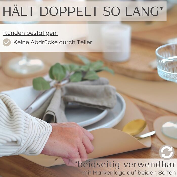 Набір Mahewa® з 6 преміум-підставників для столу з екошкіри - 6 підставок для тарілок, миючі та водонепроникні, овальної форми з тримачем (світло-коричневий)