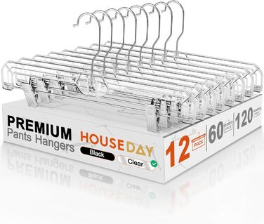 12 шт. Чохли для підвішування штанів House Day з кліпсами, 35 см, прозорі, пластикові, для штанів, спідниць, джинсів, шортів та легінсів, з поворотним гачком 360°
