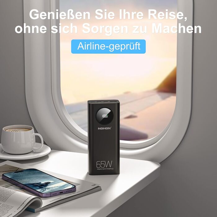 Power Bank NOHON 26800mAh: Швидка зарядка 65W USB-C PD/QC3.0 з LED дисплеєм, 4 порти, сумісний з iPhone, iPad, Samsung, Huawei