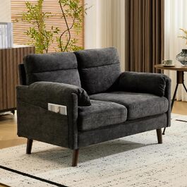 Диван Bonnlo 2-місний, компактний, 125 см, тканинний, сірий. Для офісу, вітальні, спальні, кабінету. Легка збірка, льон.