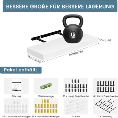 Набір полиць настінних 4 шт. для декору та книг з МДФ, білі 40x14x3 см
