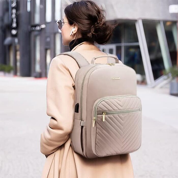 LOVEVOOK Рюкзак для жінок, великий, 15.6 дюймів, для ноутбука, водонепроникний, шкільний, для дівчаток, підлітків, чорний, елегантний, для роботи, для школи, університету, подорожей (15.6 дюймів, Taro-сірий)