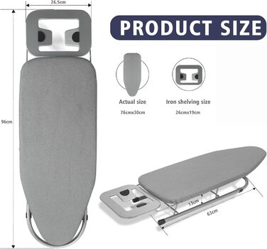 Прасувальна дошка Rainberg Tisch-Bügelbrett: компактна, сіра, 76 x 30 см, з бавовняним покриттям та підставкою для праски