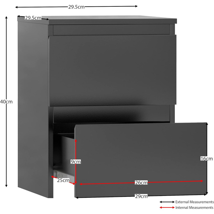 Приліжковий комод Vida Designs Denver, 2 шухляди, H 40 x Ш 29.5 x D 29.5 см, Чорний