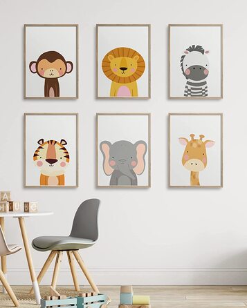 Набір з 6 дитячих постерів Hambient для кімнати дитини: Сафарі Африки (30x40 см, без рамки)