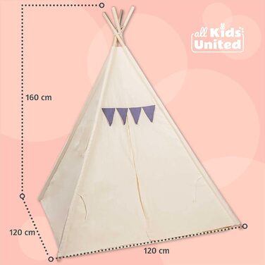 Дитячий намет-типі з натуральних матеріалів Kinder-Spielzelt Tipi - ідеальний подарунок для дитячої кімнати. Намет з бавовни та дерева для гри в приміщенні та на вулиці (Бежевий)