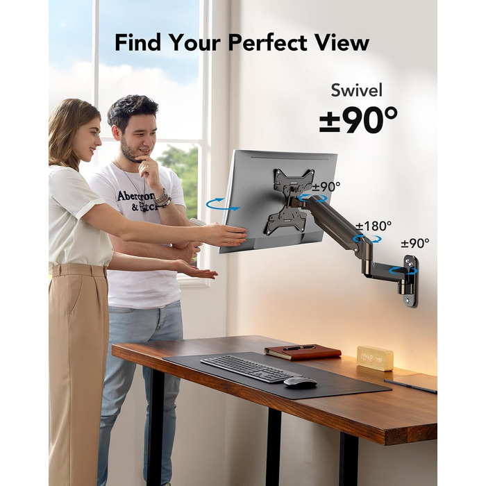 Кріплення для монітора HUANUO, 17-35 дюймів, LED/LCD/TV, VESA 75/100/200mm, регульоване, поворотне, з газовою пружиною