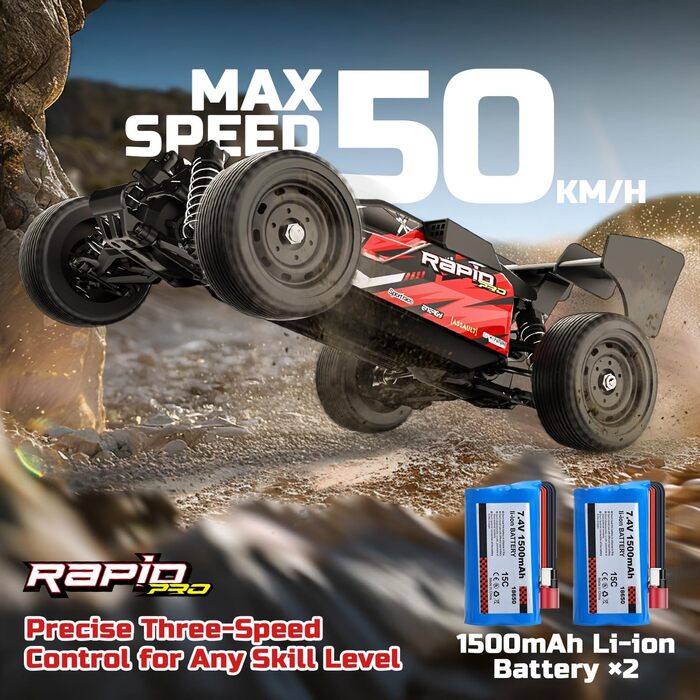 Радіокерований позашляховик DEERC 9205E 1:10 48 км/год 4WD Monstertruck з 2 акумуляторами, 2.4GHz, для дітей та дорослих