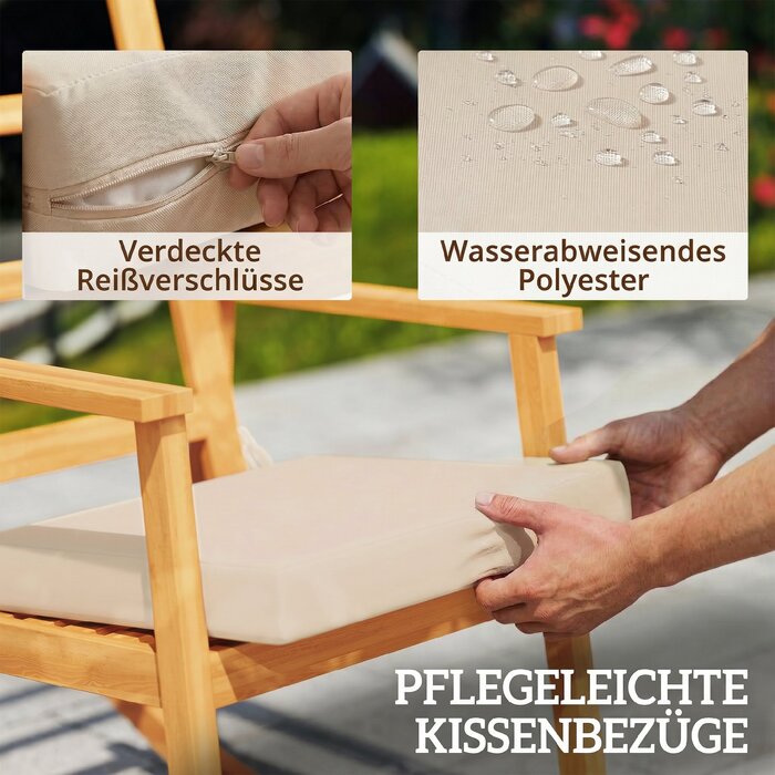 Гойдалка з акації з високою спинкою та подушкою, витримує до 160 кг, 60 x 89 x 107 см, бежева