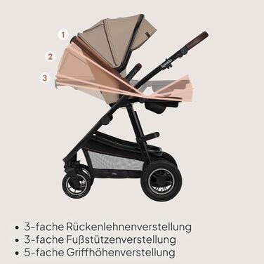 Дитяча коляска Lionelo Amber 3-в-1: люлька, автокрісло i-Size, прогулянковий блок, резина, поворотні колеса, великий капюшон UPF 50+, сумка, москітна сітка, дощовик (Бежево-пісочний)