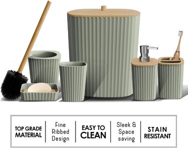 Набір аксесуарів для ванної кімнати Clara Clark Bad-Set Hunter Green (6 шт.), зелений, повний комплект + килимок для ванної