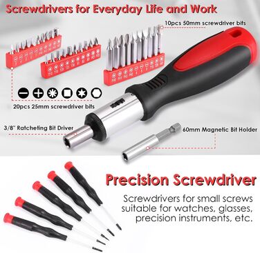 Набір інструментів TLGREEN 198 предметів у кейсі: побутовий, з тріскачкою, набором головок, викрутками – червоно-чорний