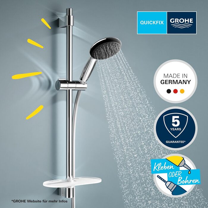 Набір для душу GROHE Vitalio 110, хром, 14 л/хв, 60 см (душова стійка, лійка з 2 струменями, шланг 1.75 м)