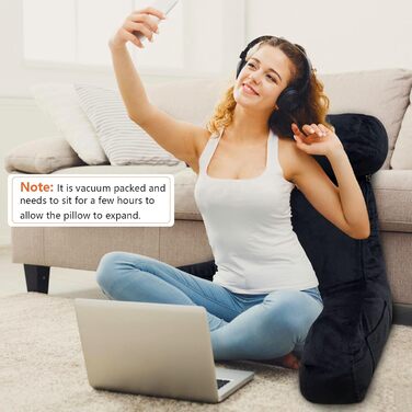 Велике подушечне крісло-гніздочко з валиками для шиї, чорне - для читання, перегляду телевізора, ігор та відпочинку в ліжку або на дивані