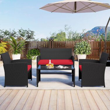 Садовий набір меблів COSTWAY з ротангу для балкона та тераси: диван, 2 крісла, стіл, подушки (сірий + чорний)