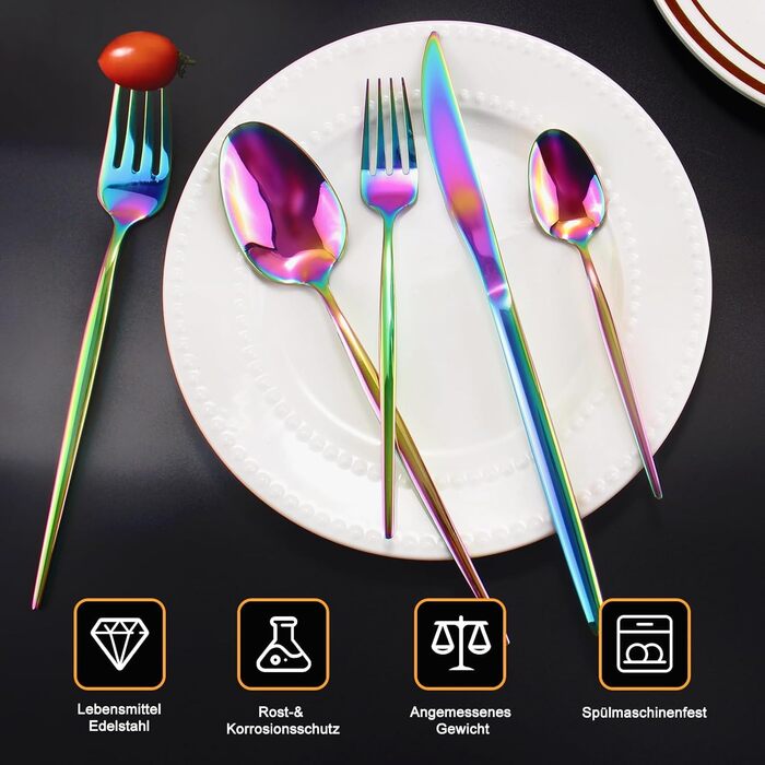 Набір столових приборів Regenbogen 30 предметів з нержавіючої сталі (6 осіб), кольоровий, для кухні/готелю/ресторану, преміум-якість, стійкий до миття в посудомийній машині