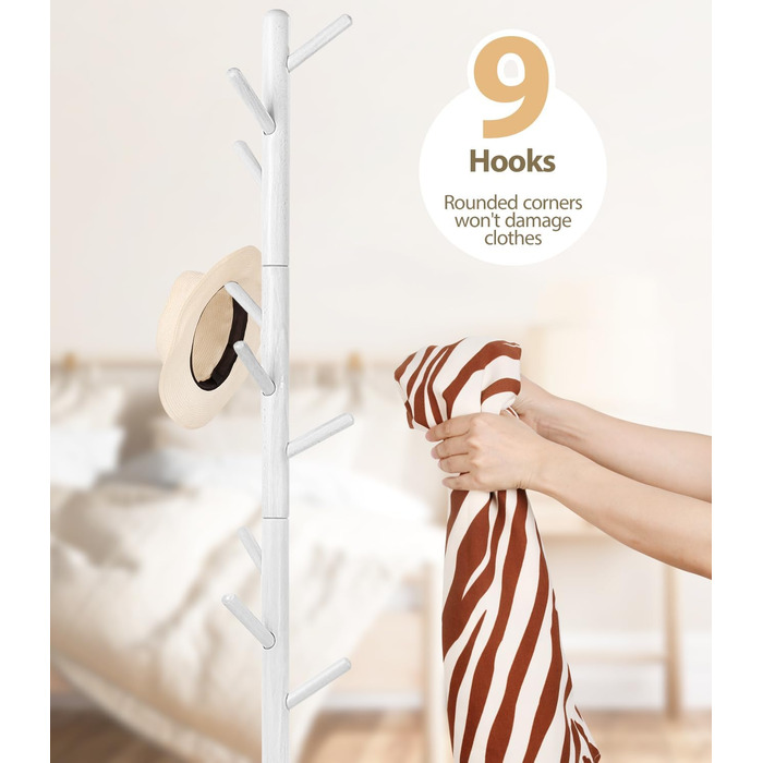 Підвісна шафа для одягу з бука, 9 гачків, 3 положення по висоті, білий колір