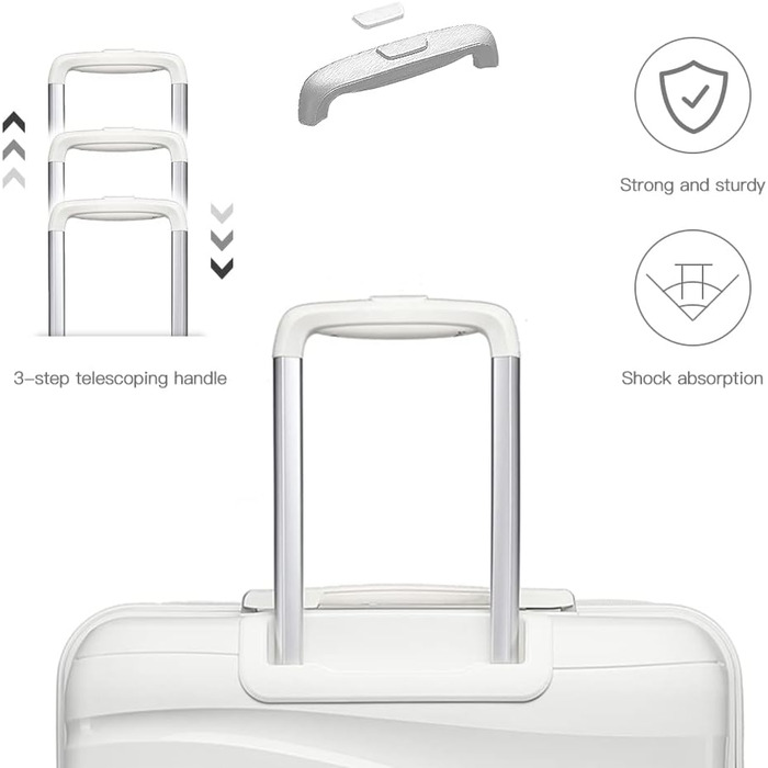 KONO Чемодан середнього розміру 65 см з поліпропілену з TSA замком, 65x46x26.5 см (Крем-білий)