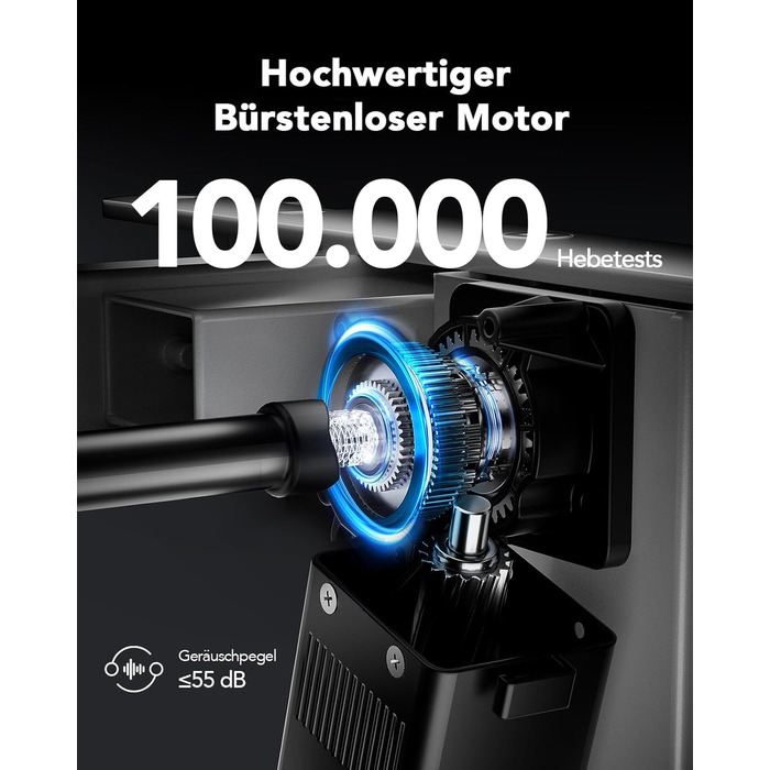 Регульований стіл-підставка HUANUO з безщітковим мотором, вантажопідйомність 100 кг, для стільниць 110x200 см (сірий)