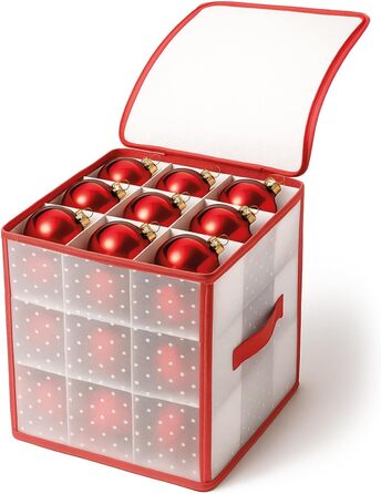 Коробка для зберігання 32 новорічних кулі - органайзер для прикрас на ялинку COM-FOUR - прозора/червона