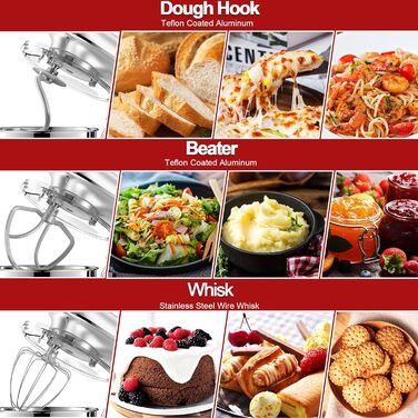 Кухонна машина 1500W 8L з 6 швидкостями, функцією ферментації та LCD-дисплеєм. Комплектується міксером, гаком для тіста та вінчиком (срібна)