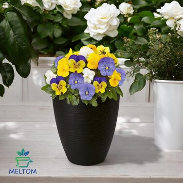 Горщик для квітів MELTOM Blumenkübel, чорний, з винімним вкладишем, діаметр 42 см, горизонтальні смуги