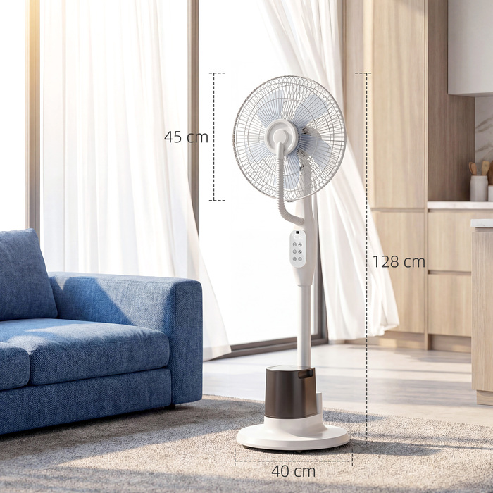 Підлоговий вентилятор з функцією зволоження, осциляція 70°, 3 швидкості, 3 режими, резервуар для води 3,5 л, білий