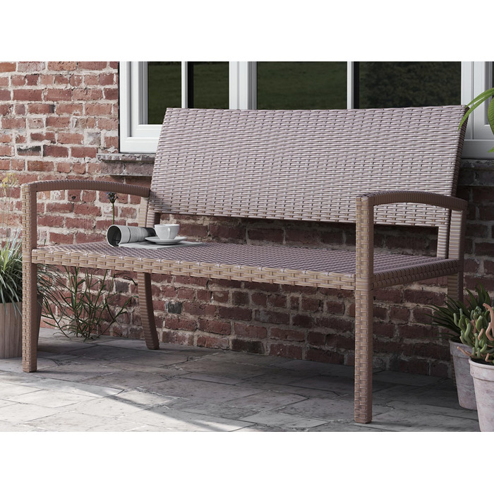 Садова лавка з поліротангу UDPATIO для тераси, балкону та саду, бежева (123x63x86 см, витримує до 320 кг)