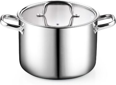 Набір каструль та сковорідок Cook N Home з нержавіючої сталі (7 предметів) з кришками з термостійкого скла, індукційний, придатний для миття в посудомийній машині, сріблястий (каструля для супу)