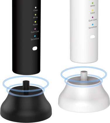 Електрична зубна щітка Lächen Schallzahnbürste (подвійний набір), 2 ручки та 2 футляри для подорожей, 5 режимів, 10 насадок (білий & чорний)