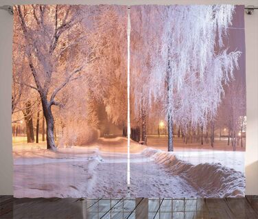 Штора ABAKUHAUS Зимова сільська штора, Нічна сцена замерзлі дерева, штора, 280x175 см, лососевий білий