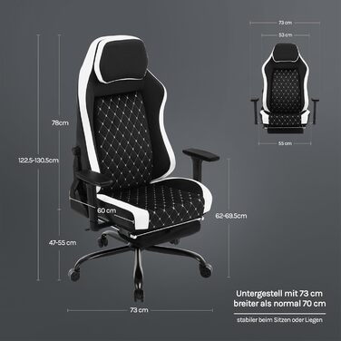 Ігровий крісло WOLTU, ергономічний офісний стілець з інтегрованим м'яким наповнювачем, адаптивною підтримкою попереку, підставкою для ніг та регульованими підлокітниками, металевий каркас