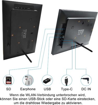 Цифровий фоторамка Frameo WLAN, 10.1 дюйми, LCD сенсорний екран 1280x800, 32GB, автоматичне обертання, підключення Wi-Fi, сумісний з додатком Frameo