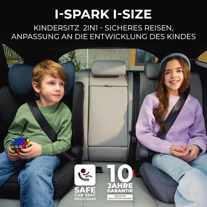 Дитяче автокрісло Kinderkraft i-spark i-Size, група 2/3, 100-150 см, від 3,5 до 12 років, від 15 до 36 кг, Легке (4,5 кг), 3-точковий ремінь безпеки, Бічний захист, Чорний (Зелений)