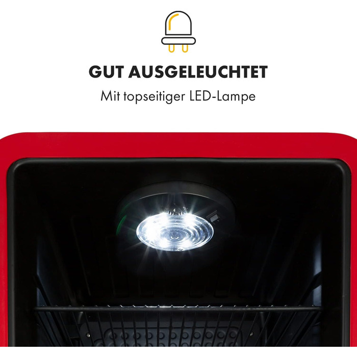 Klarstein Mini-холодильник з скляною дверцятами, 48 л, для кімнати та офісу, з висувною полицею, тихий, 0-10°C, червоний