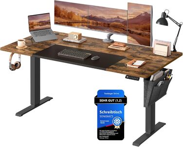 SONGMICS Регульований стіл SONGMICS Höhenverstellbarer Schreibtisch електричний, 160 x 70 см, з пам'яттю, vintagebraun-Mattschwarz, LSD026X01