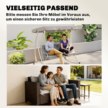 Набір подушок для лавки на 3 особи, 150x98x8 см, з зав'язками, подушки для садово-патіо меблів, гойдалки Голлівуд, світло-сірий